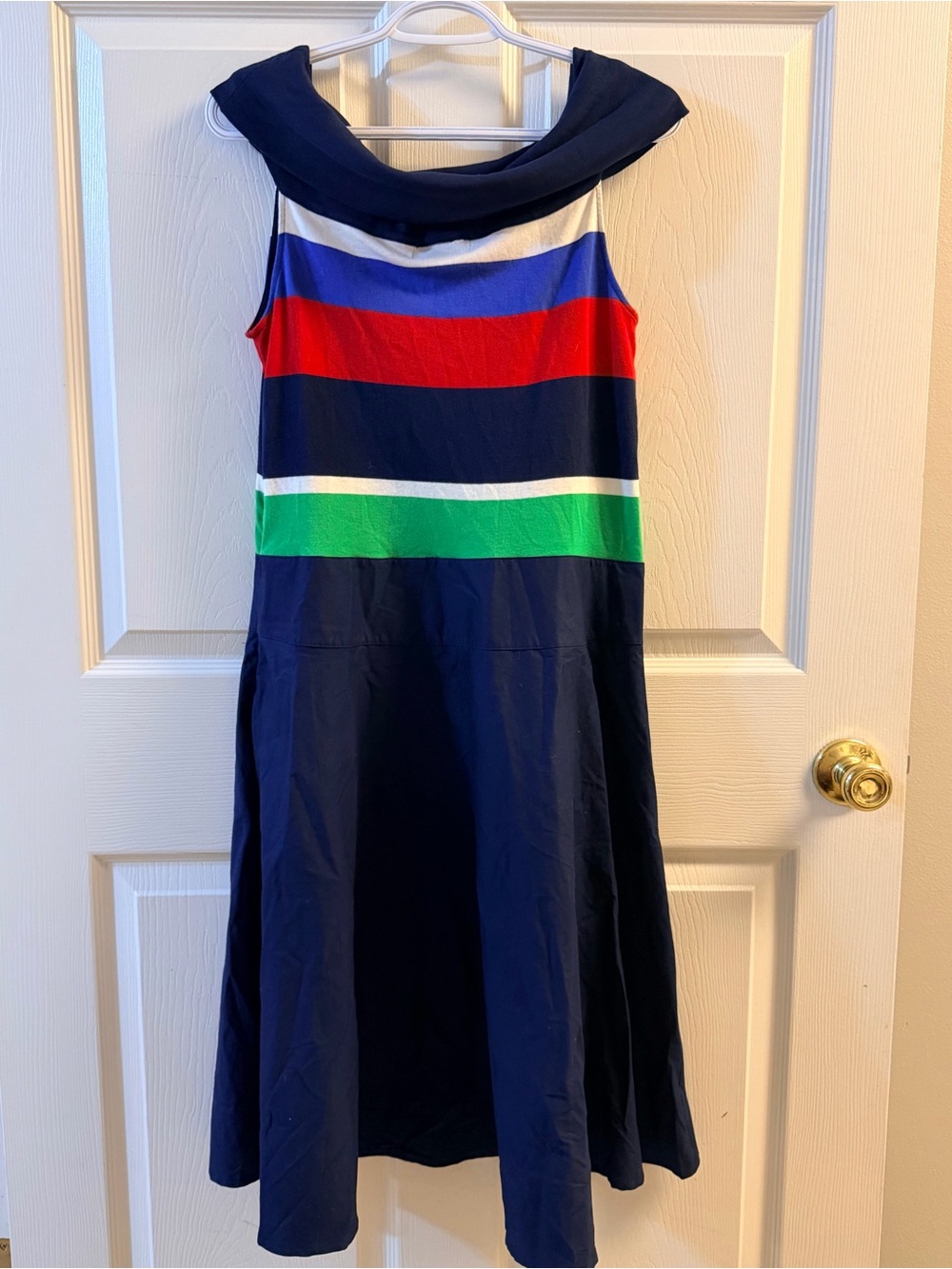 NWT Lauren Ralph Lauren Dress Size L Colorblock Navy Red Green White MSRP $139